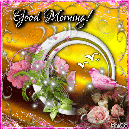 Good Morning Pink Bird And Flowers