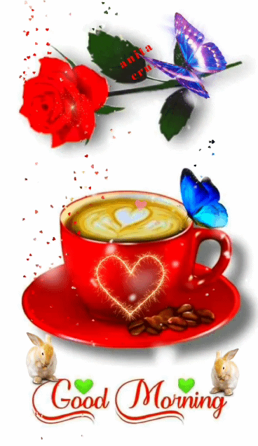 Good Morning Rose With Butterfly And Heart